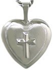 sterling heart locket with embossed cross