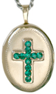 L7007 embossed cross with birthstone oval locket