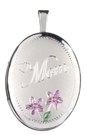 silver mom with flowers oval locket