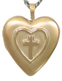 gold embossed cross with heart locket