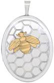 L8104 2 tone bee with hive oval locket