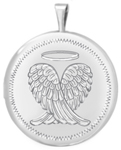 L1066 sterling wings with halo round locket