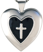 embossed heart cross locket with color