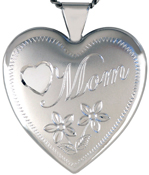 sterling mom with flowers 25mm heart locket