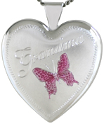 sterling grandma with butterfly 25mm heart locket