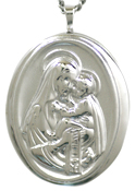 sterling embossed mother and child oval locket