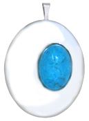 L9036 sterling oval locket with real turquoise