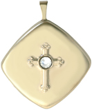 embossed cross pillow locket with stone