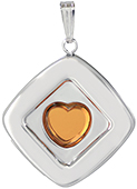sterling diamond shape cushion locket with heart stone