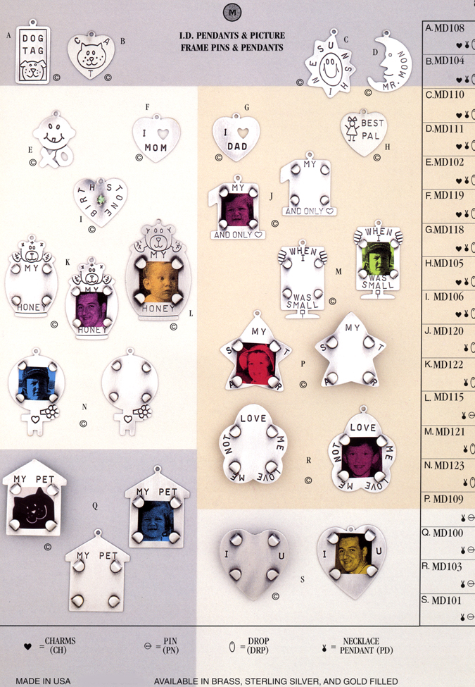 die struck picture frame necklaces and pins