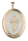 gold raised oval cross locket