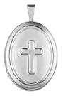 sterling raised cross oval locket