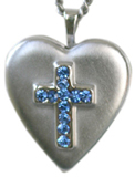 corss with aqua stones heart locket