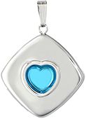 sterling diamond shape cushion locket with heart stone