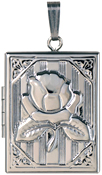 L8526 embossed rose rectangle locket